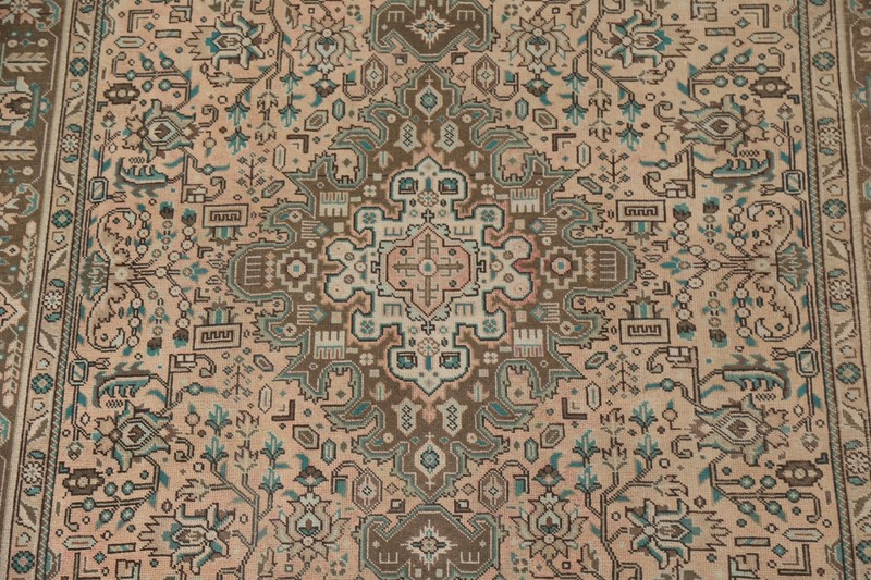 Vintage Geometric Peach Tebriz Area Rug 7x9 Hand-knotted Living Room Carpet gallery