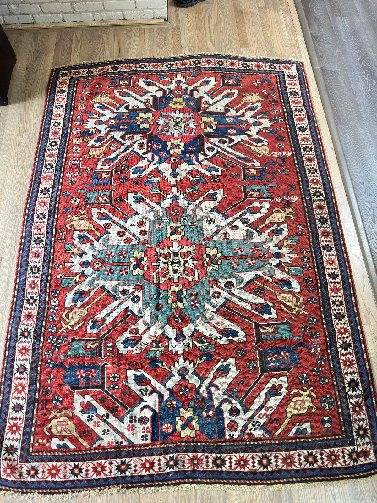 ANTIQUE CAUCASIAN EAGLE KAZAK RUG 6x8FT circa 1880 gallery