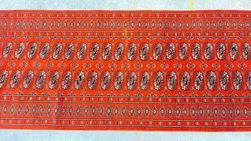Vintage Bokara Design Runner, Deep Red Field, Hand-Knotted Wool gallery