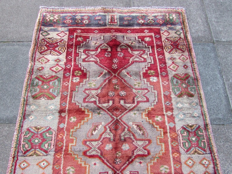 Vintage Traditional Hand Made Oriental Grey Red Cotton Wool Long Rug 239x116cm gallery