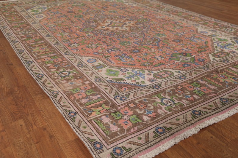 Vintage Over-Dyed Orange Wool Hand-knotted Floral Traditional Area Rug 7x10 gallery