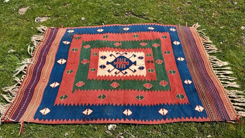 Rare Primitive Style Balıkesir Folk Kilim Rug from Turkey (170 cm x 130 cm) gallery