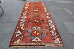 Vintage Hand Made Traditional Oriental Wool Orange Long Corridor Rug 355x131cm