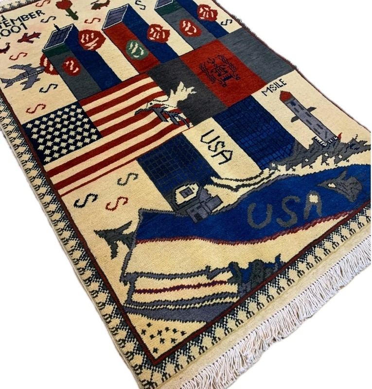 9/11 Handmade Afghanistan Amazing war rug Great Quality Beauiful design 5ftx3f gallery