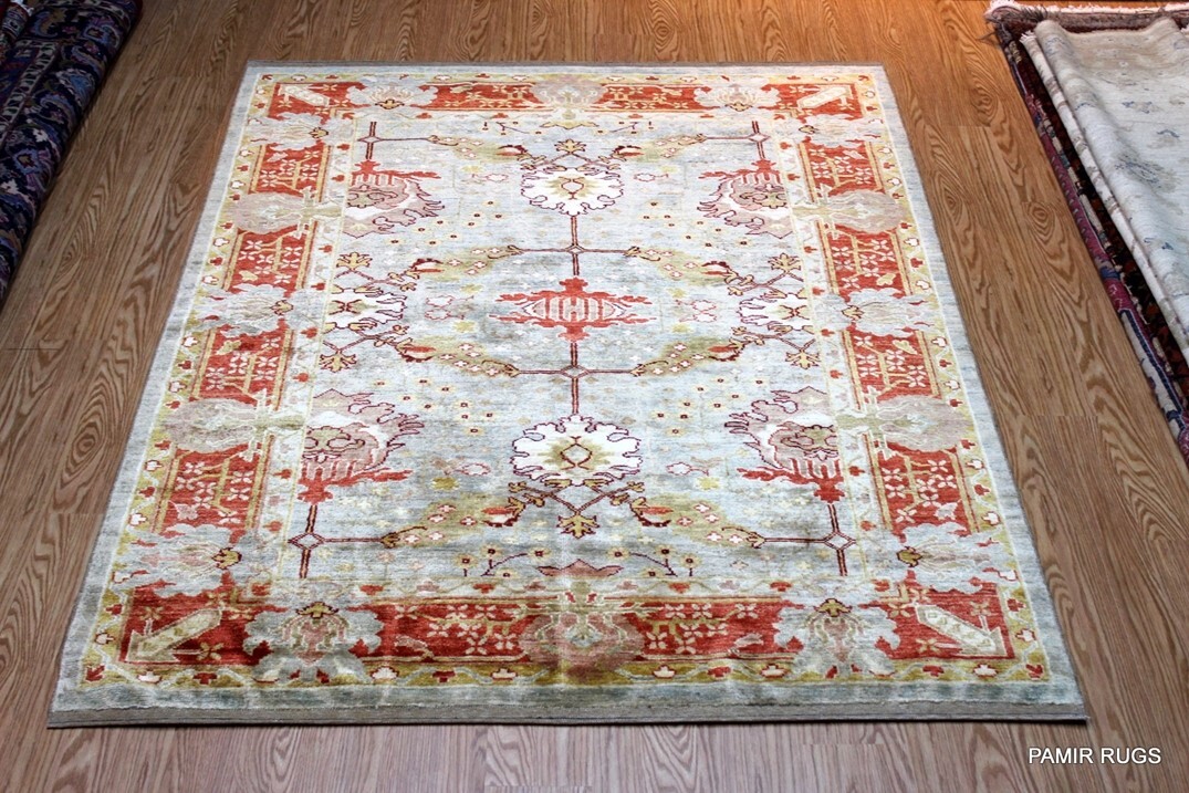 _HAND_MADE_RUG_OUSHAK_DESIGN_6' x 9' KNOTTED USHAK Design Peach VEGETABLE DYED gallery