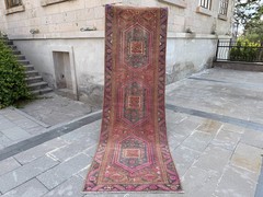 3.2×10 ft Vintage Turkish Hall Runner Rug Fuchsia Pink Espresso Tribal Carpet