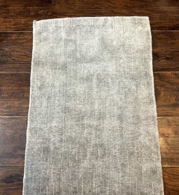 Modern Tibetan Runner Rug 1.9 x 8.6 Wool & Silk Gray Narrow Runner for Hallway gallery
