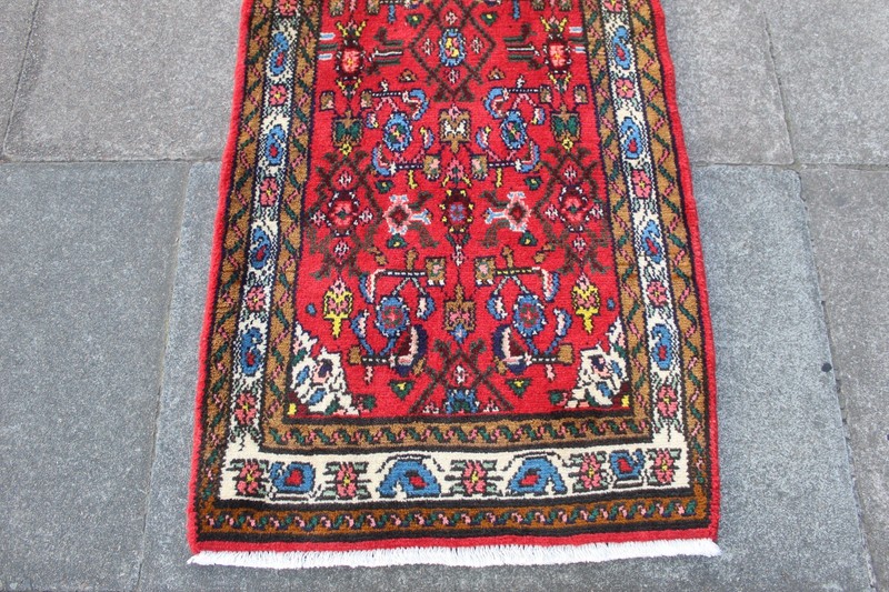 Vintage Hand Made Traditional Oriental Wool Red Short Runner 164x67cm gallery