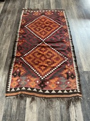 Vintage Afghan Handwoven Kilim Rug Tribal Geometric Orange Faded Carpet