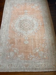 Turkish Oushak Hand Knotted Wool Rug 5’9″ x 8’11” Warm Blush/Peach Color