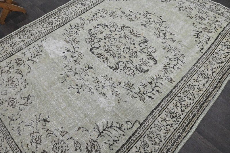 Oushak Turkish Vintage Rug 6x9 Kilim Rug Anatolian Handmade Boho Decor GREEN gallery