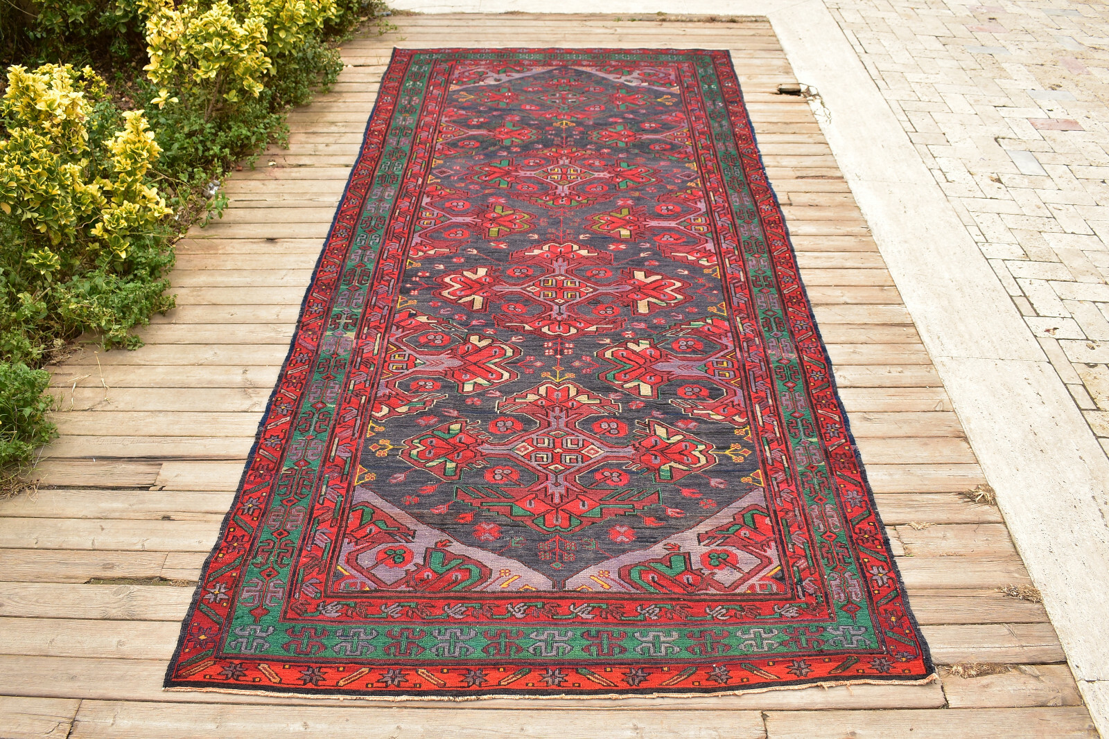 Caucasian 4x10 Rug 56''x126'' Handwoven ANTIQUE Vintage Sumak Kilim 145x323cm gallery