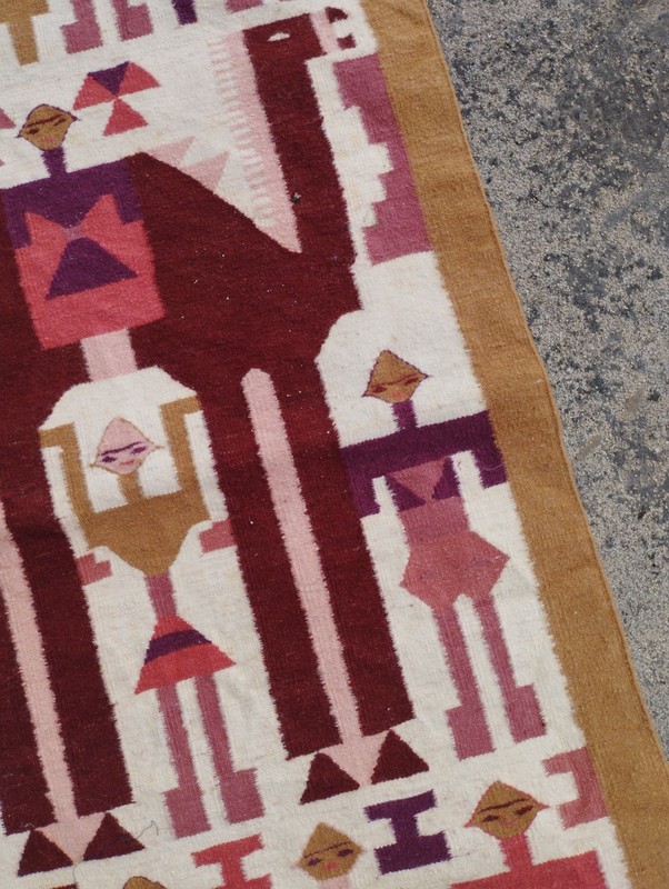 Vintage Handmade Tunisian Gafsa Pictorial Wool Kilim Rug 134x63 cm gallery