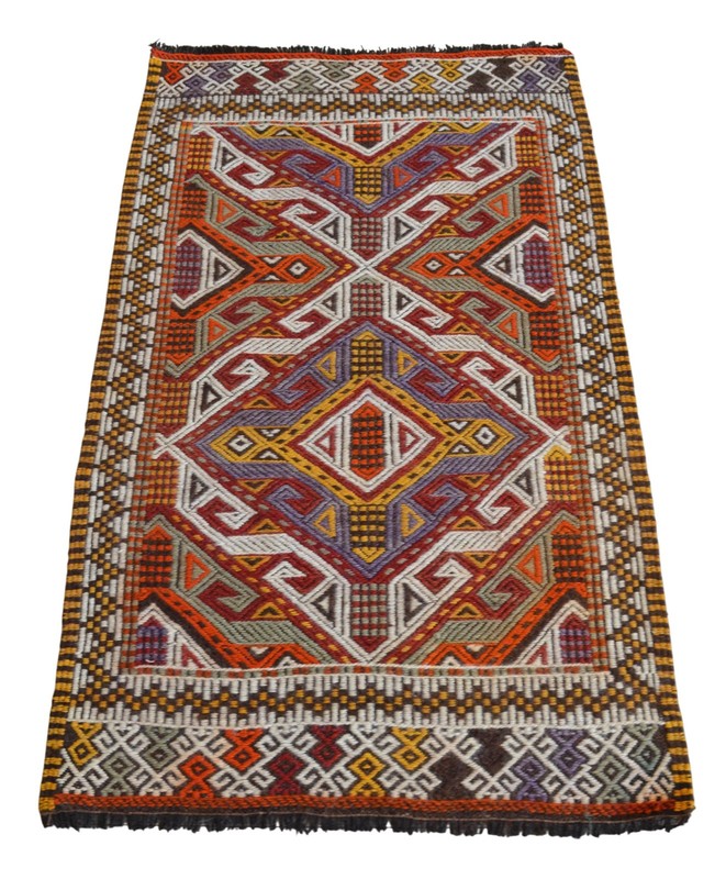Handmade Kilim Rug Embroidered Turkish Rug Small Rug Organic Wool 2'4" x 3'10" gallery