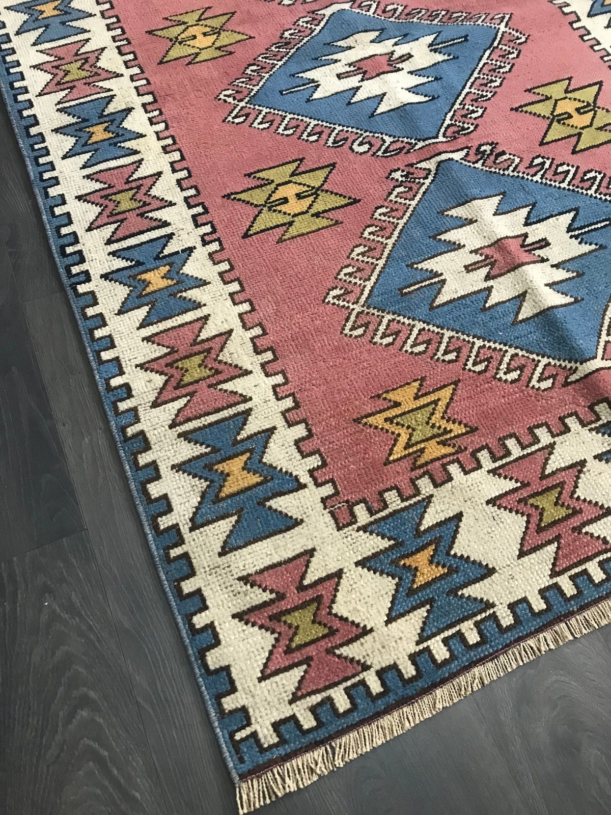 Pink Area Rug , Handknotted Turkish Rug , Geometric Oushak Rug , Pink Nomadic Ru gallery