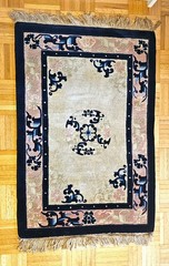 Handmade Chinese Pao Tu Floral Wool Rug Vintage 3’