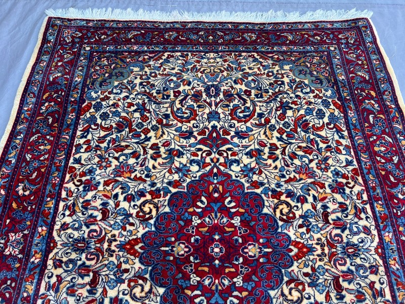 Ivory Red Caucasian Rug 3'5x4'8 Hand Knotted Wool Floral Medallion Carpet gallery