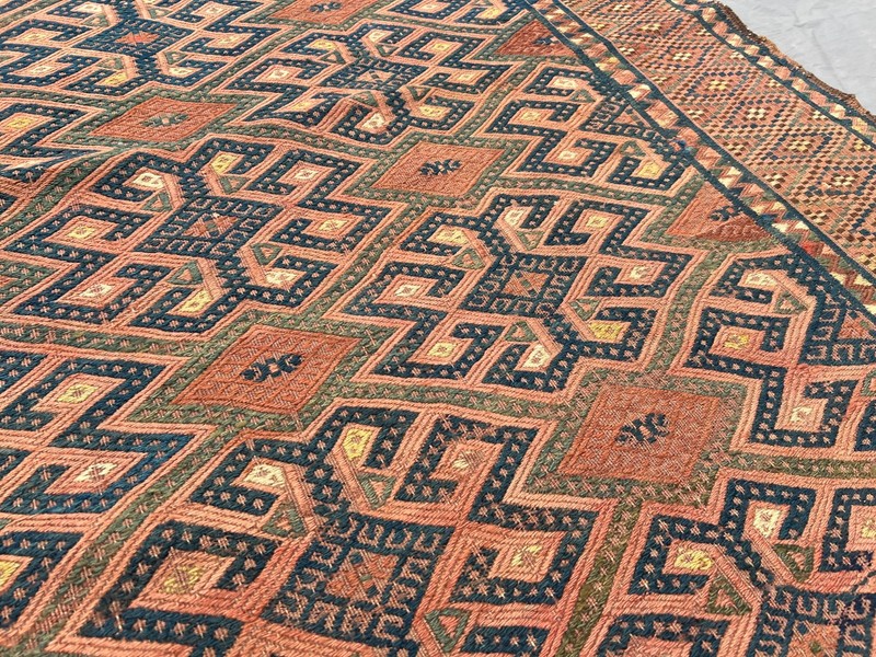 6.1 x 10.4 ft 1850s Antique Hand Woven Kilim Rug | Rare Sumak Turkmen Area Rug gallery