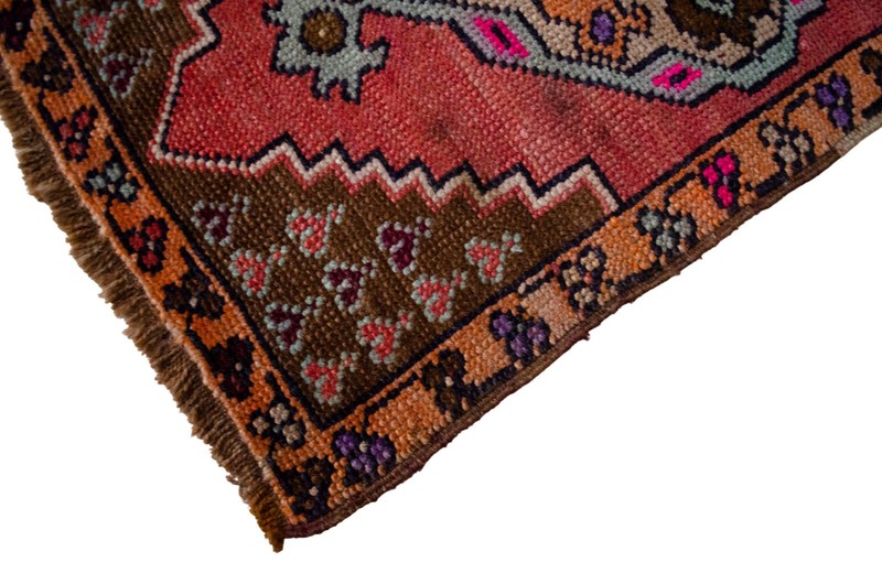 Vintage Distressed Small Area Rug Hand Knotted Oushak Rugs Yastik -1'7" x 2'5" gallery