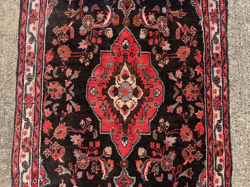LONG VINTAGE RUNNER RUG 3x17 blue black HAND-KNOTTED ANTIQUE ORIENTAL handmade gallery
