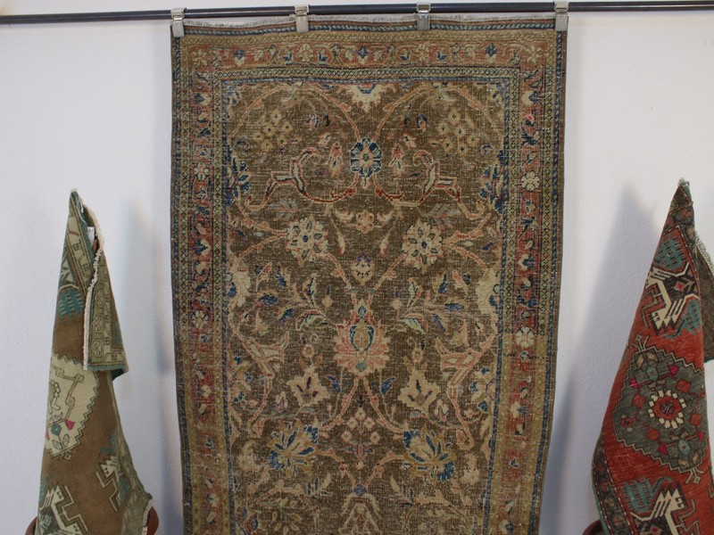 3x12 Brown Runner Rug, Handmade Turkish Rug, Vintage Wool Runner, 3.4x11.8 Ft gallery