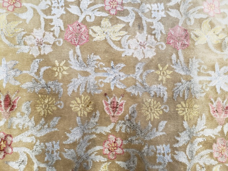 Modern Tibetan Rug 6x9 Wool and Silk Handmade Flowers Contemporary Soft Tan Nice gallery