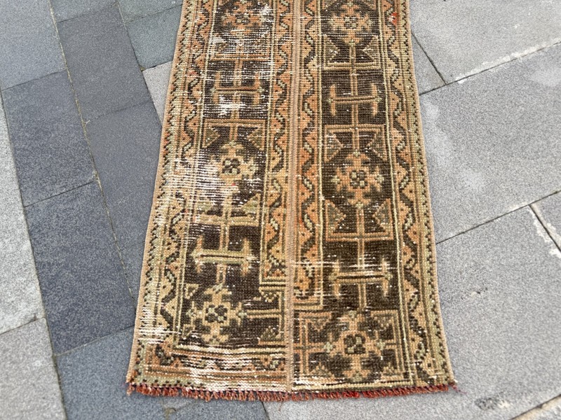 Vintage Turkish Oushak Runner Rug 1.9x12 ft Earth Tone Hallway Rug gallery