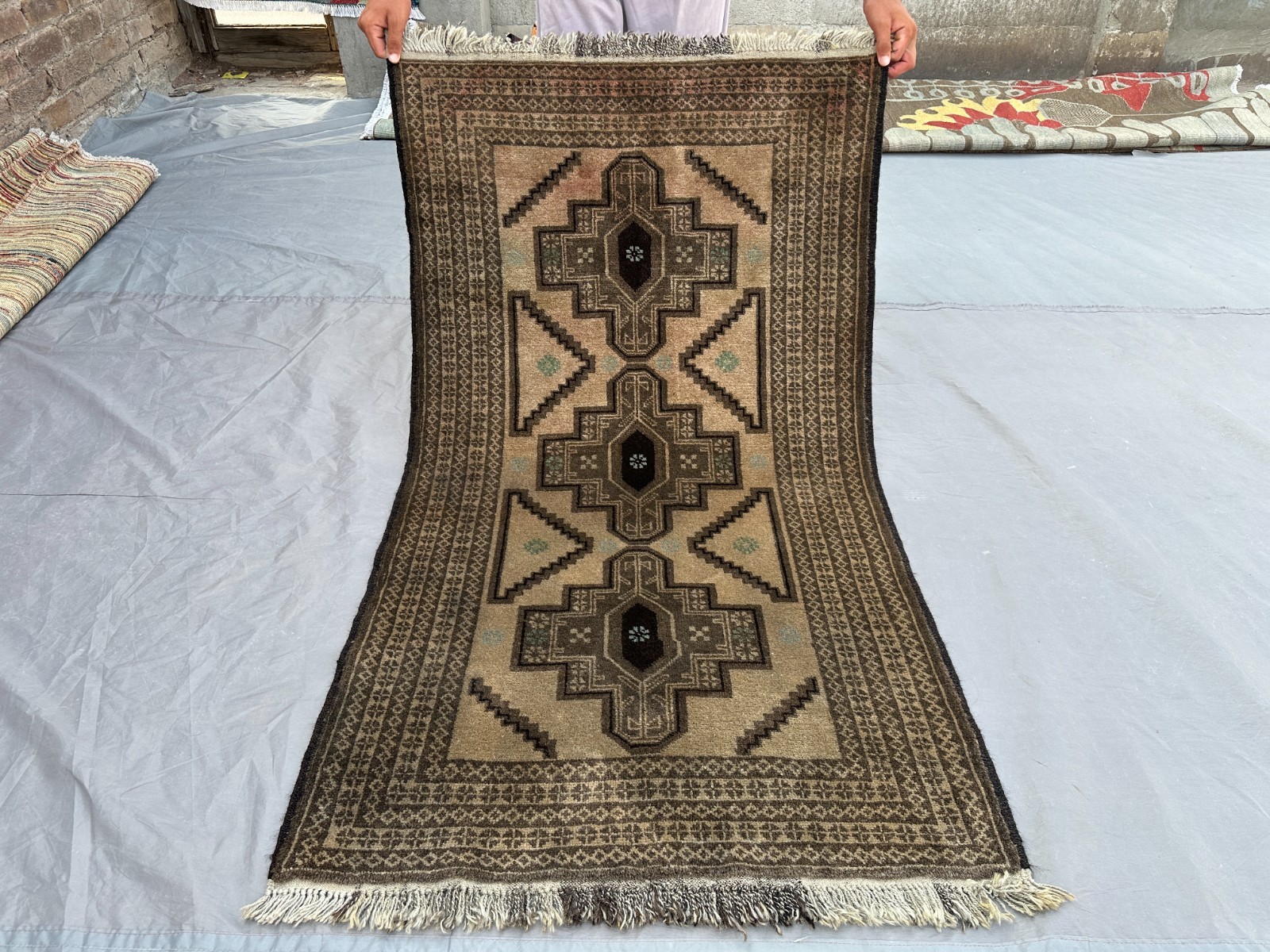 2'10x5 ft Vintage Afghan Hand Knotted Wool Rug Tribal Geometric Oriental Carpet gallery