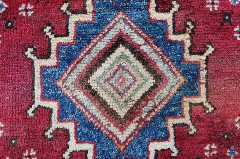 Vintage Worn Hand Made Traditional Oriental Wool Red Blue Large Rug 212x151cm gallery