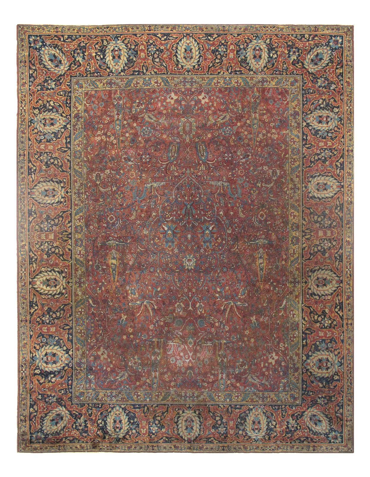 Rust Indian Antique Hand-Knotted Wool Agra Rug 11' X 14' gallery