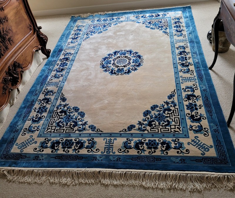 Silk Chinese Rug 6'x 9' Hand Knotted. Sealed & Stored for 45 Years. Made in 1981 gallery