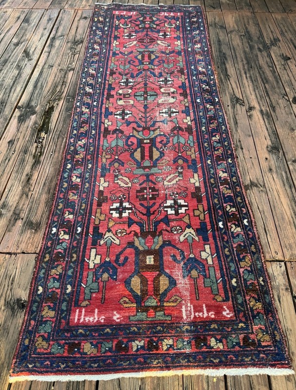 Antique Oriental Persiene Tribal Hand Knotted Rug Runner 9.9 X 3.2 Signed Dated gallery