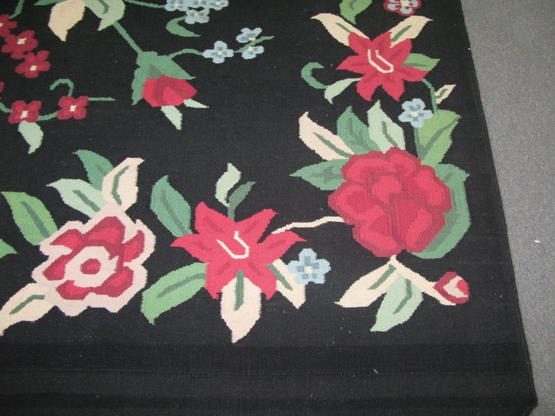 VINTAGE FLORAL BESSARABIAN KILIM RUG 7'6 X 9' HAND WOVEN WOOL EUROPEAN SHABBY gallery
