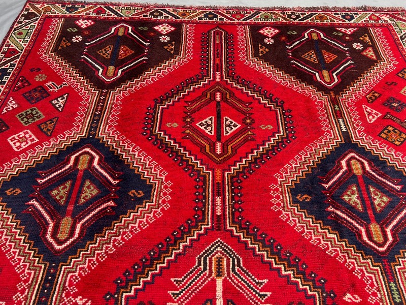 6'10x9'3 ft Vintage Afghan Red Geometric Medallion Design Handnooted Wool Rug gallery