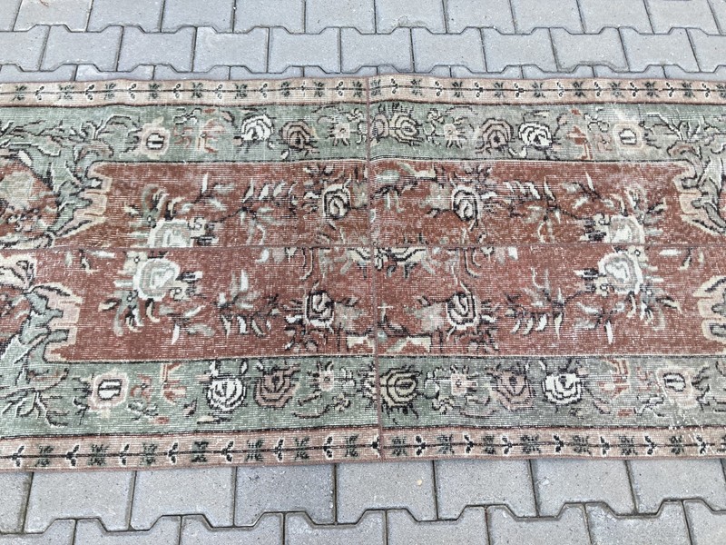 Red rug, Turkish rug, Vintage rug, Patchwork rug, Runner rug, 3.3 x 8.2 ft gallery