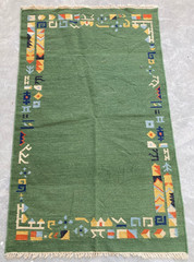 Vintage Traditional Handmade Geometric Moroccan Kilim Flat Wool Rug 195×55 cm
