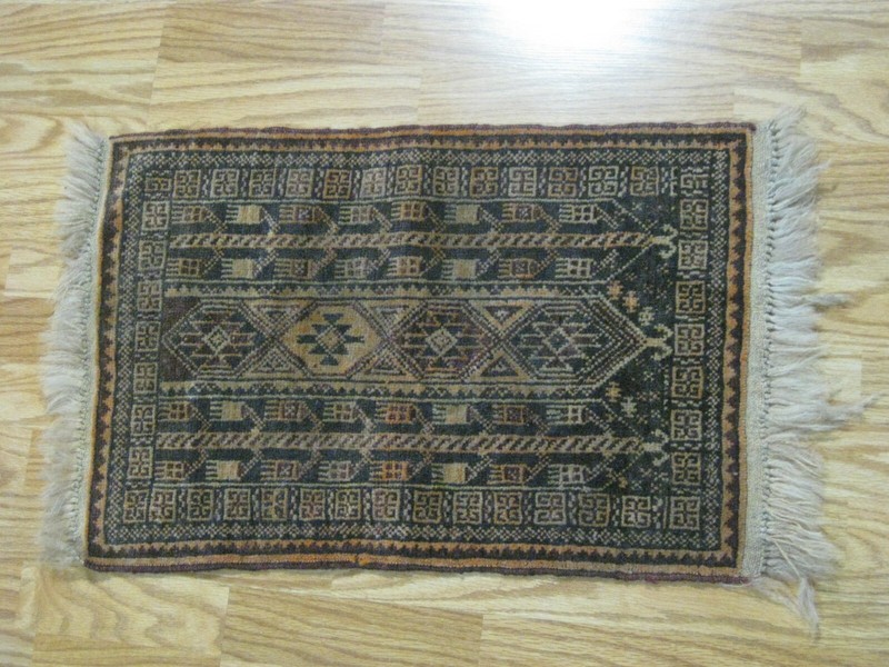 small vintage knotted wool geometric rug woven Turkish ? approx. 25" x 17 carpet gallery