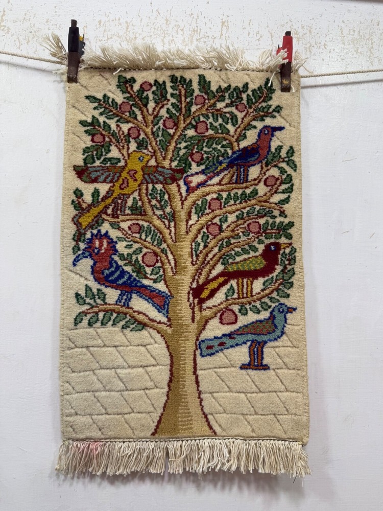 Vintage Beautiful Hand Knotted Oriental Kerrmann Wool Small Rug 52x34 Cm