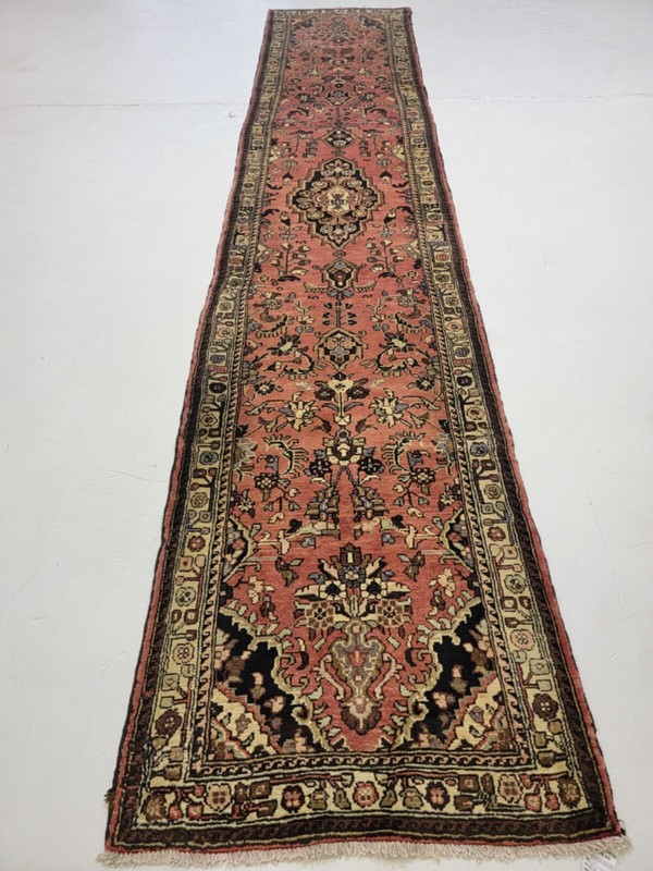 Antique Oriental Hand-Knotted Wool Runner Red/Ivory/Blue/Green 2'9" x 13'8" gallery