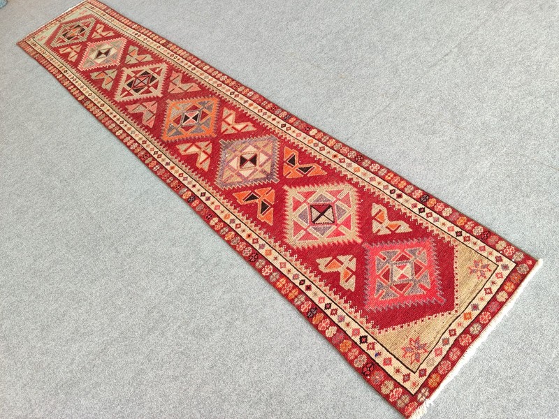 2.7 x 13 Ft, Antique rug 3x13, Turkish runner 3x13 vintage, Tribal Herki rug gallery