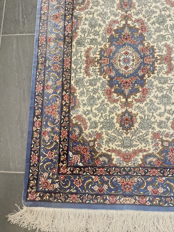AUTHENTIC QOUM SILK WALL HANGING RUG SIGNED " REZVANI " gallery