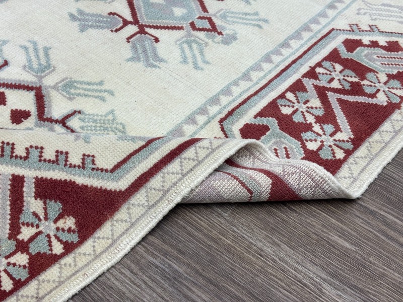 3x5 Vintage Neutral Turkish Rug, Hand-Knotted Antique Wool Rug, White Red Rug gallery