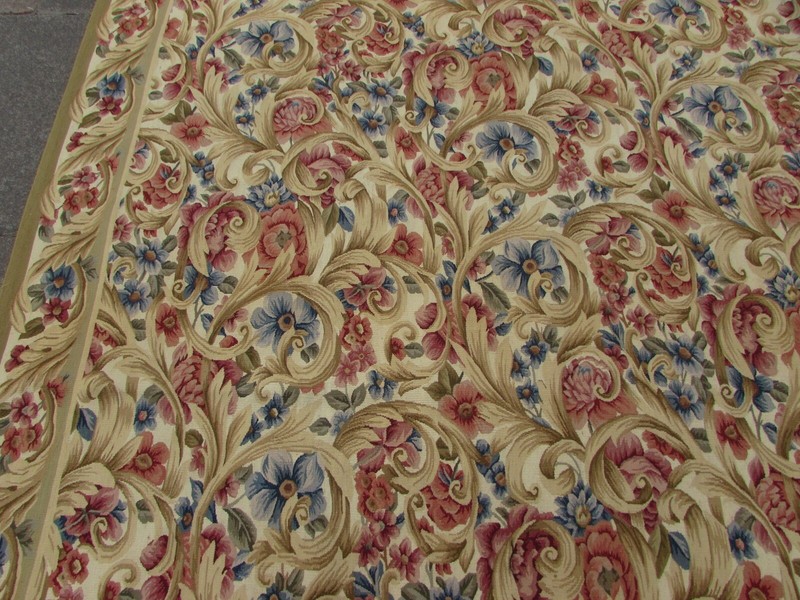 Vintage Hand Made French Design Wool Beige Red Blue Original Aubusson 440X313cm gallery