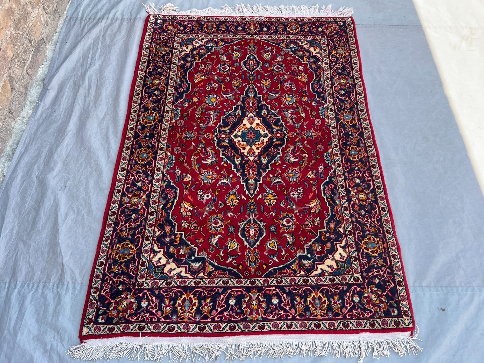 Red Caucasian Rug 3'8x5'5 Hand Knotted Wool Floral Medallion Turkish Vintage rug gallery