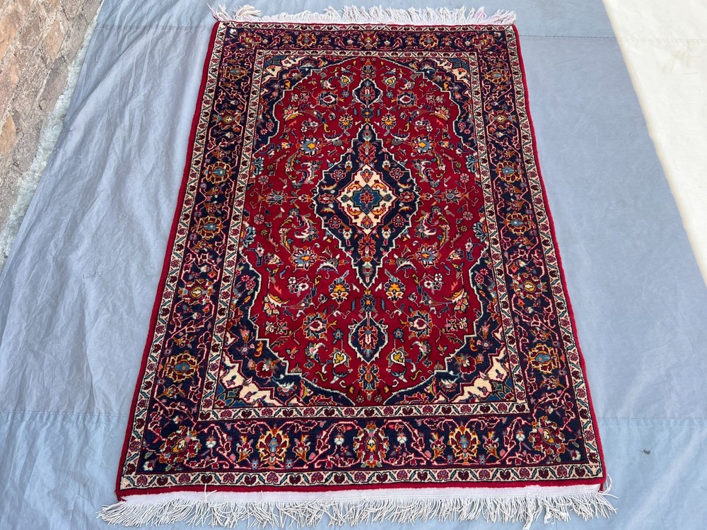Red Caucasian Rug 3'8x5'5 Hand Knotted Wool Floral Medallion Turkish Vintage rug