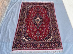 Red Caucasian Rug 3’8×5’5 Hand Knotted Wool Floral Medallion Turkish Vintage rug