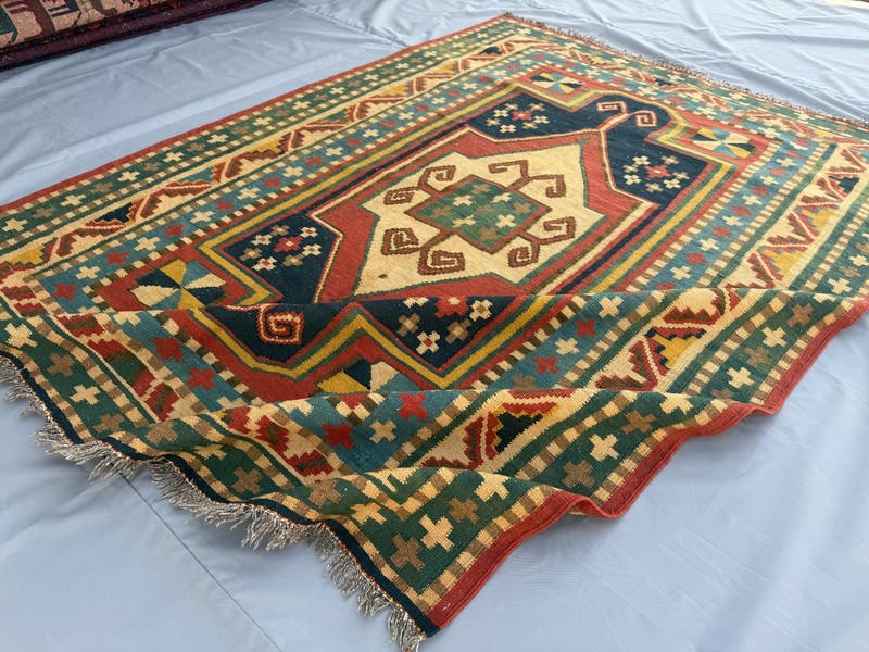 Vintage Caucasian Qafqaz Kilim Rug 5x7 ft Hand Woven Persian Style Tribal Carpet gallery