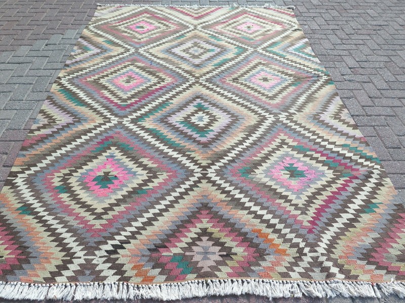Turkish Kilim Wool Rugs, Area Rug, Handmade Floor Carpet, Large Teppich 78"X115" gallery
