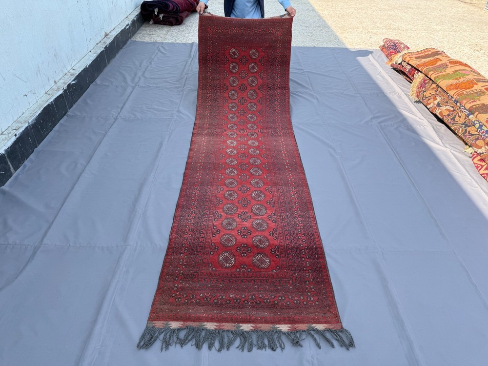 Antique Afghan Turkmen Runner Rug 3x10 Hand Knotted Persian Style Hallway Carpet