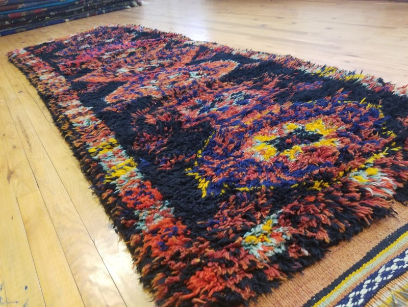 Primitive 1920-1930s Antique Wool Pile 3'x10' Natural Dye Runner Rug gallery